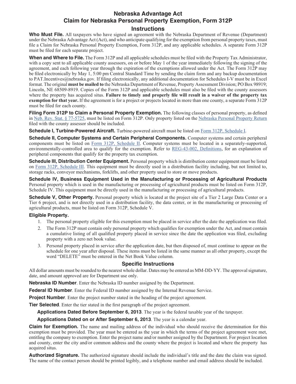 Form 312P Fill Out, Sign Online and Download Fillable PDF, Nebraska