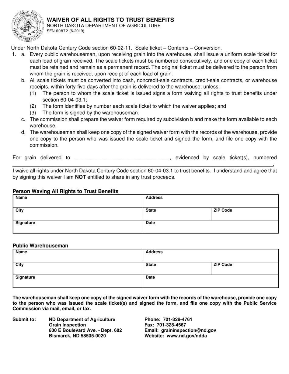 Form SFN60872 Fill Out, Sign Online and Download Fillable PDF, North Dakota Templateroller