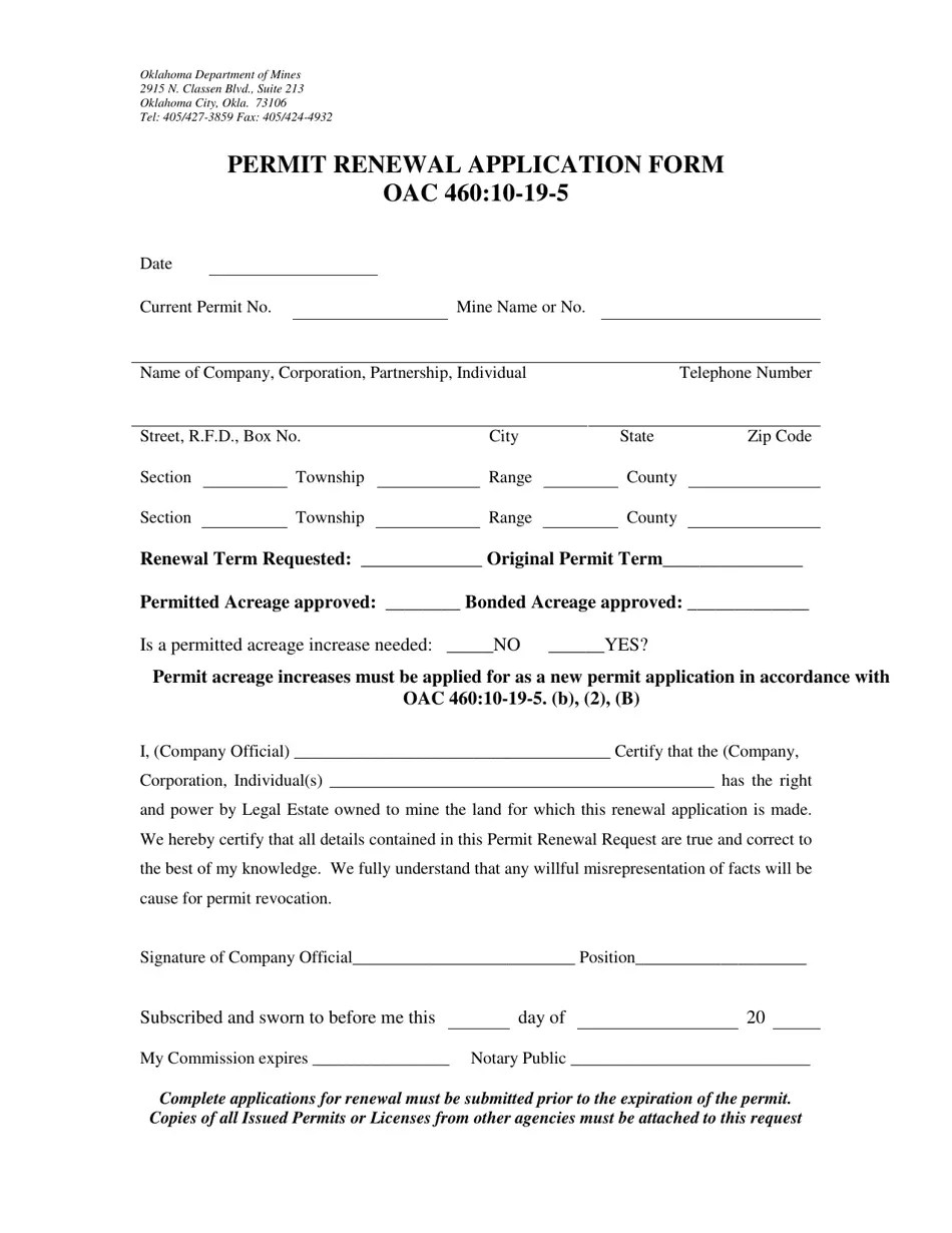 Oklahoma Permit Renewal Application Form Fill Out, Sign Online and