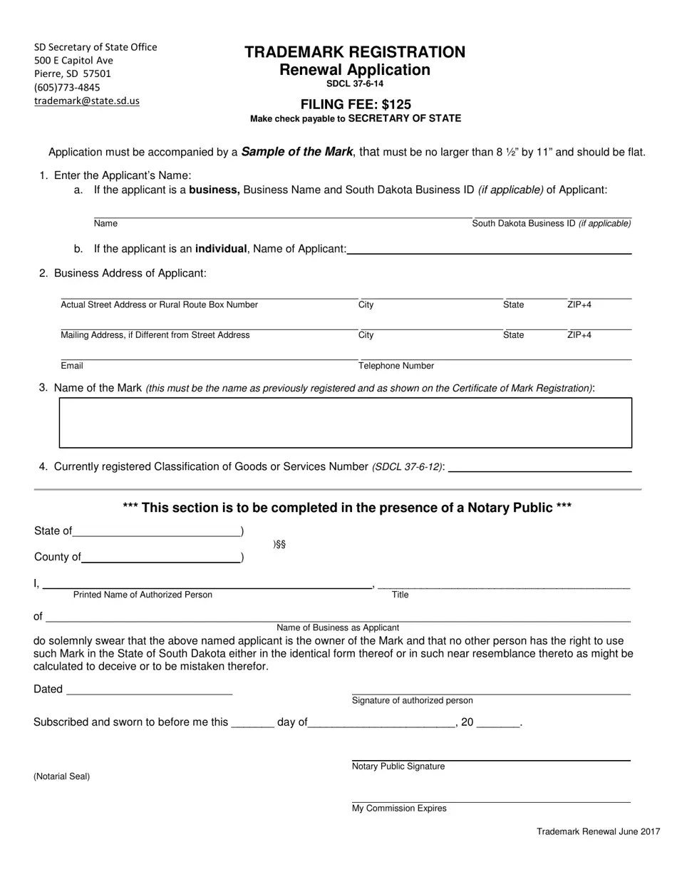 South Dakota Trademark Registration Renewal Application Download