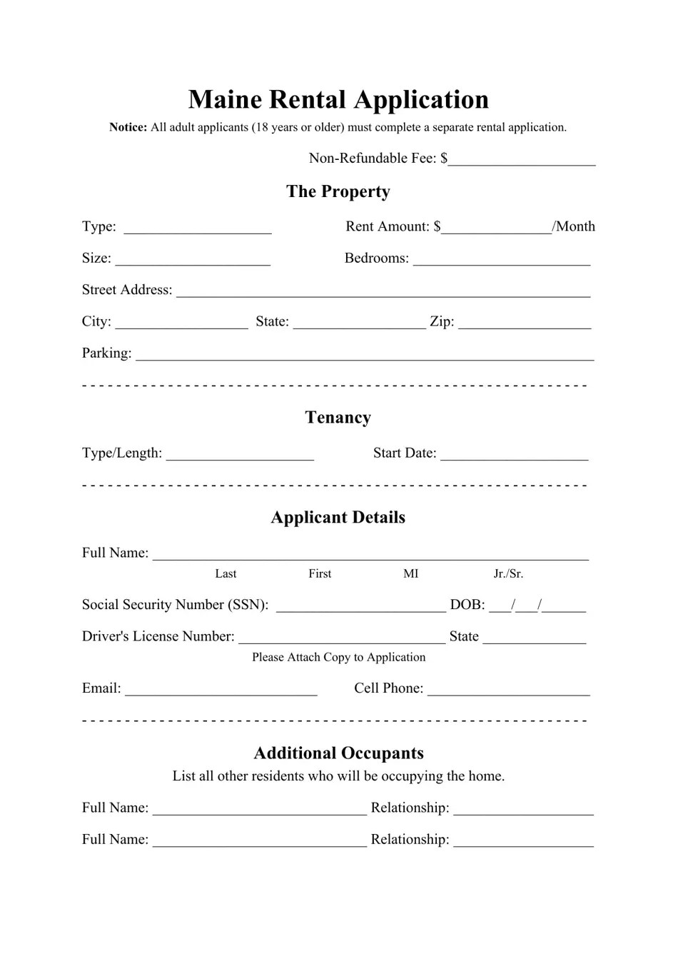 Maine Rental Application Form Fill Out, Sign Online and Download PDF Templateroller
