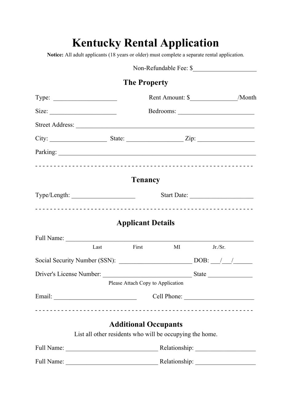 Kentucky Rental Application Form Fill Out, Sign Online and Download