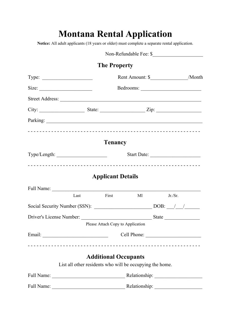 Montana Rental Application Form Fill Out, Sign Online and Download