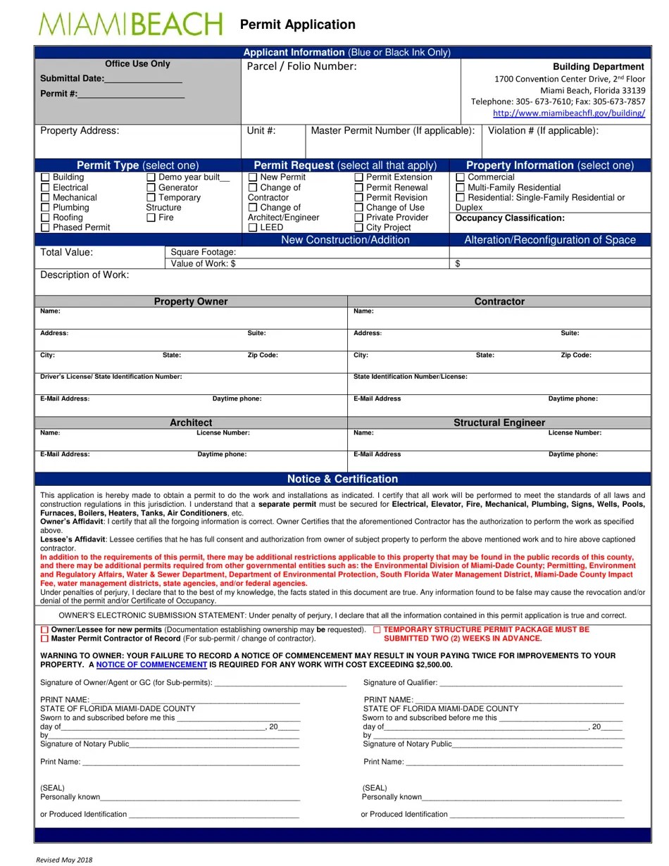 City of Miami Beach, Florida Permit Application Fill Out, Sign Online
