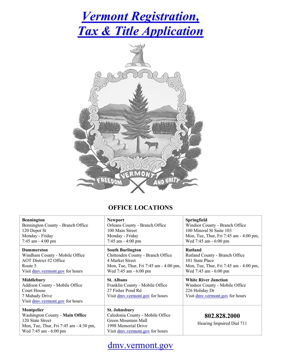 Download Instructions for Form VD119 Vermont Registration Tax & Title