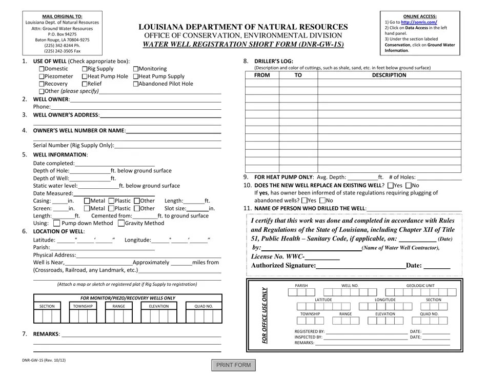 Form DNRGW1S Fill Out, Sign Online and Download Fillable PDF