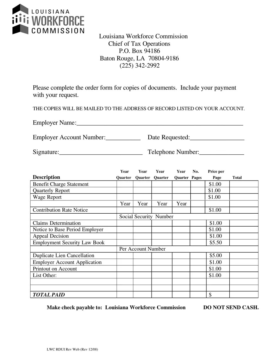 Louisiana Request for Duplicate Unemployment Insurance Documents Fill Out, Sign Online and