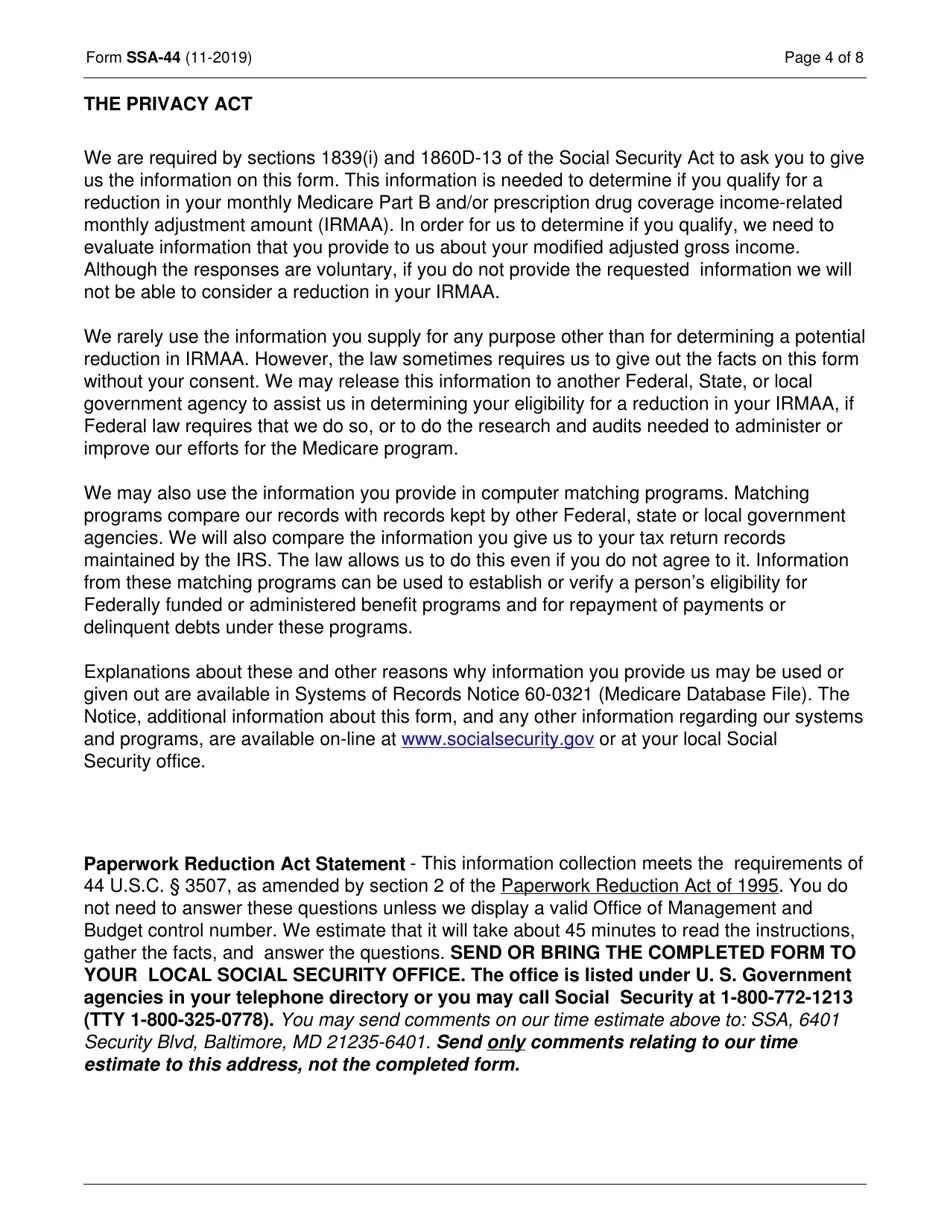 Form SSA-44 - Fill Out, Sign Online and Download Fillable PDF