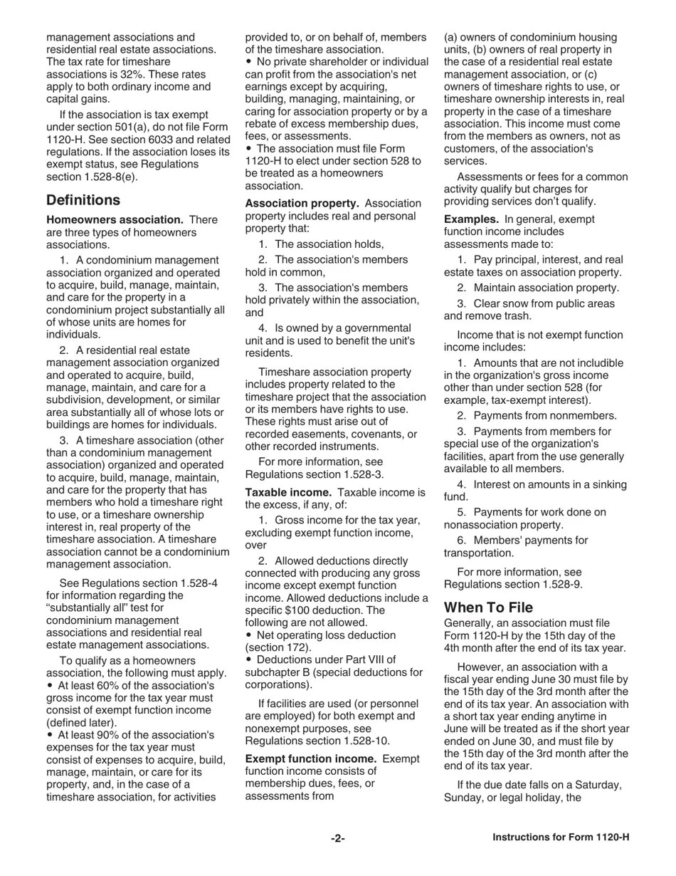 Download Instructions for IRS Form 1120H U.S. Tax Return for