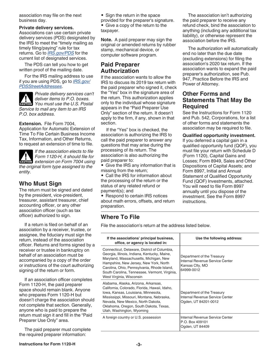 Download Instructions for IRS Form 1120H U.S. Tax Return for