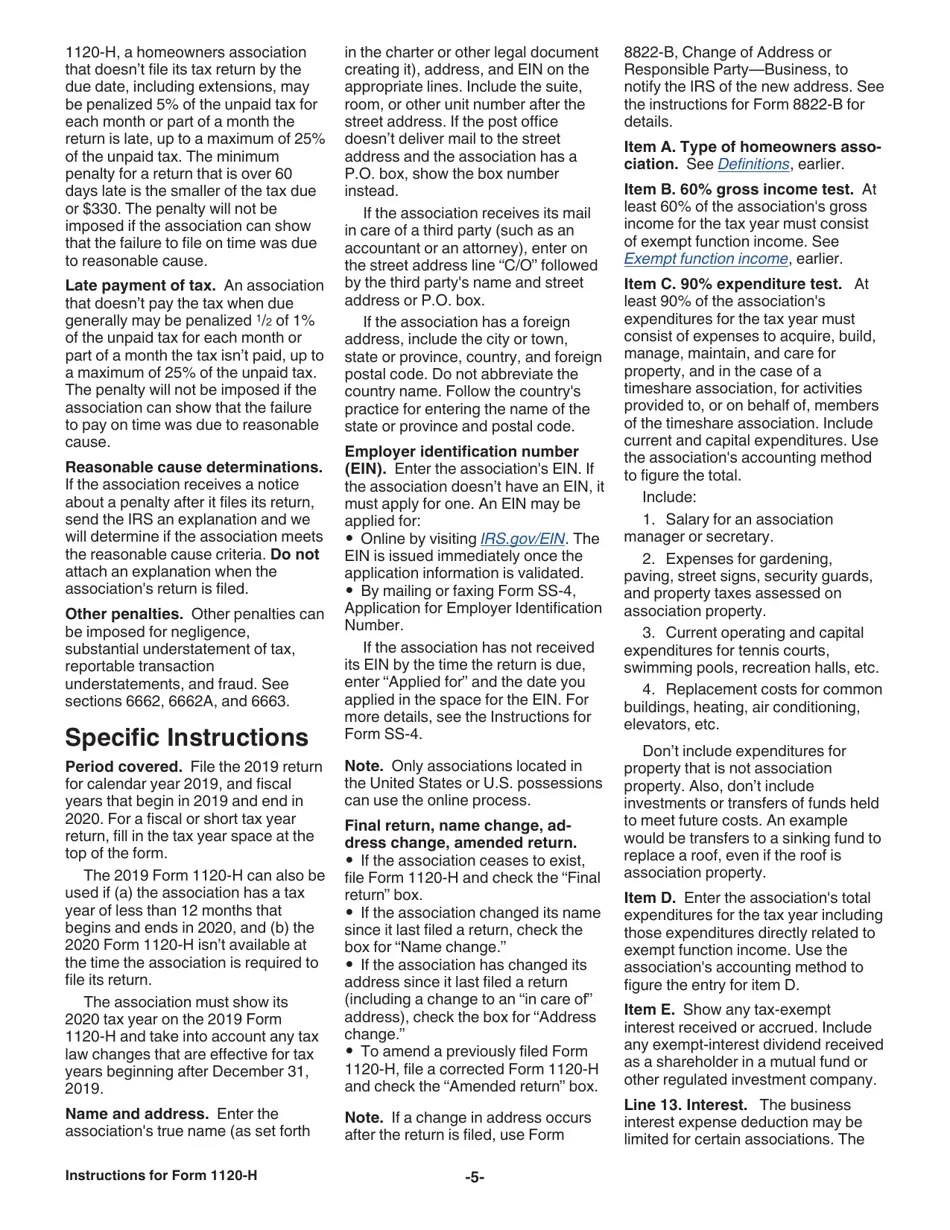 Download Instructions for IRS Form 1120H U.S. Tax Return for