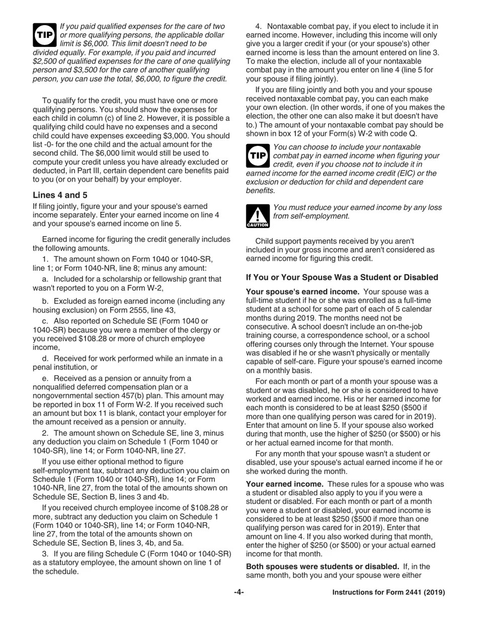 Download Instructions for IRS Form 2441 Child and Dependent Care