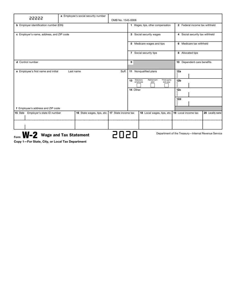 IRS Form W-2 - 2020 - Fill Out, Sign Online and Download Printable PDF