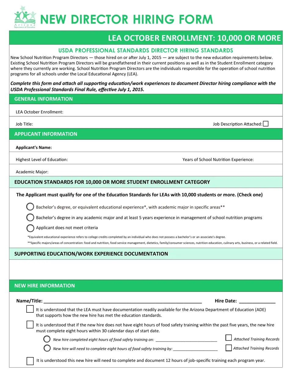 Arizona New Director Hiring Form Fill Out, Sign Online and Download