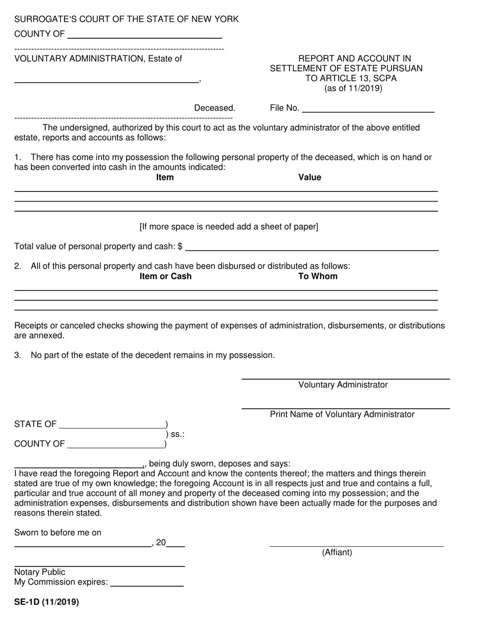 Form SE1D Download Fillable PDF or Fill Online Report and Account in
