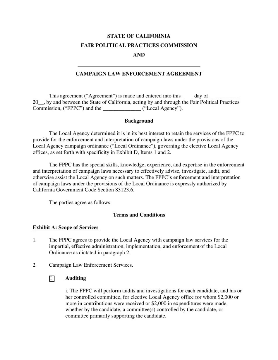 California Campaign Law Enforcement Agreement Download Fillable PDF