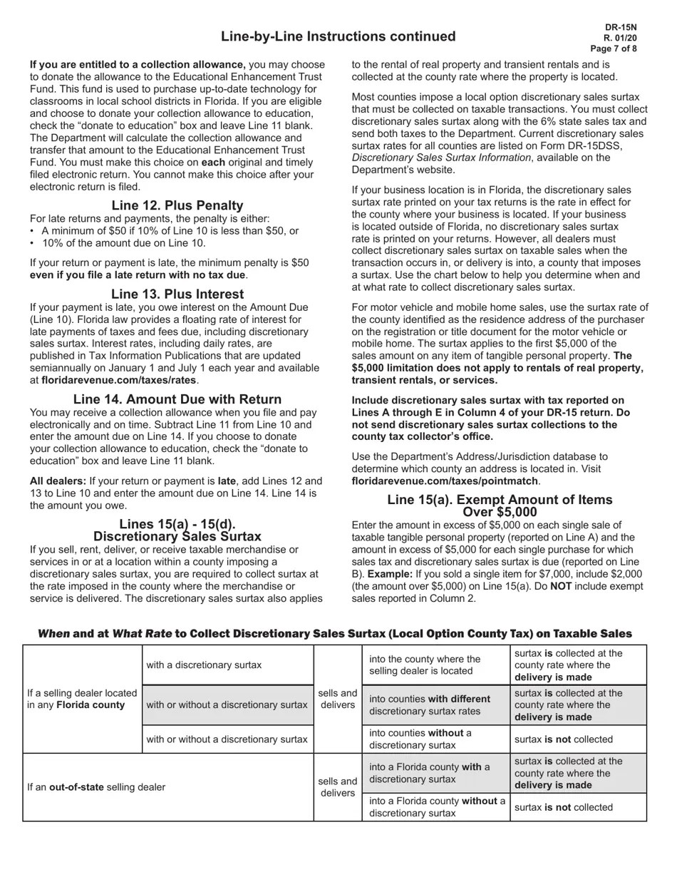 Download Instructions for Form DR15 Sales and Use Tax Return PDF