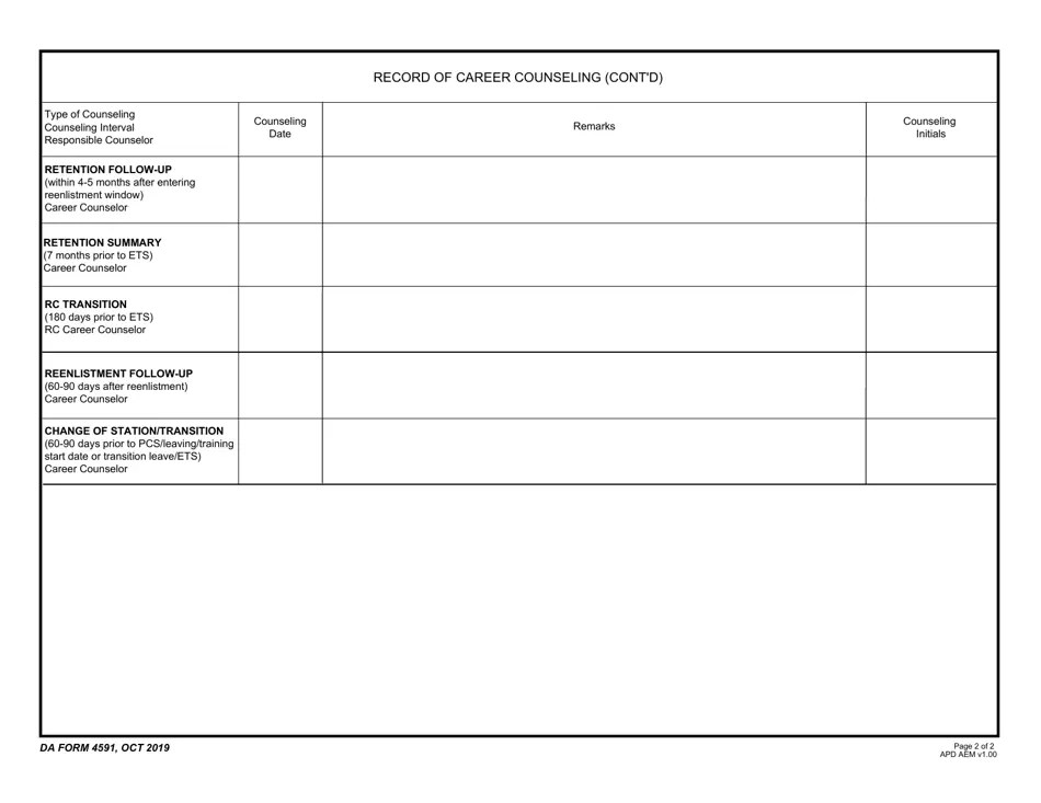 DA Form 4591 Download Fillable PDF or Fill Online Retention Counseling