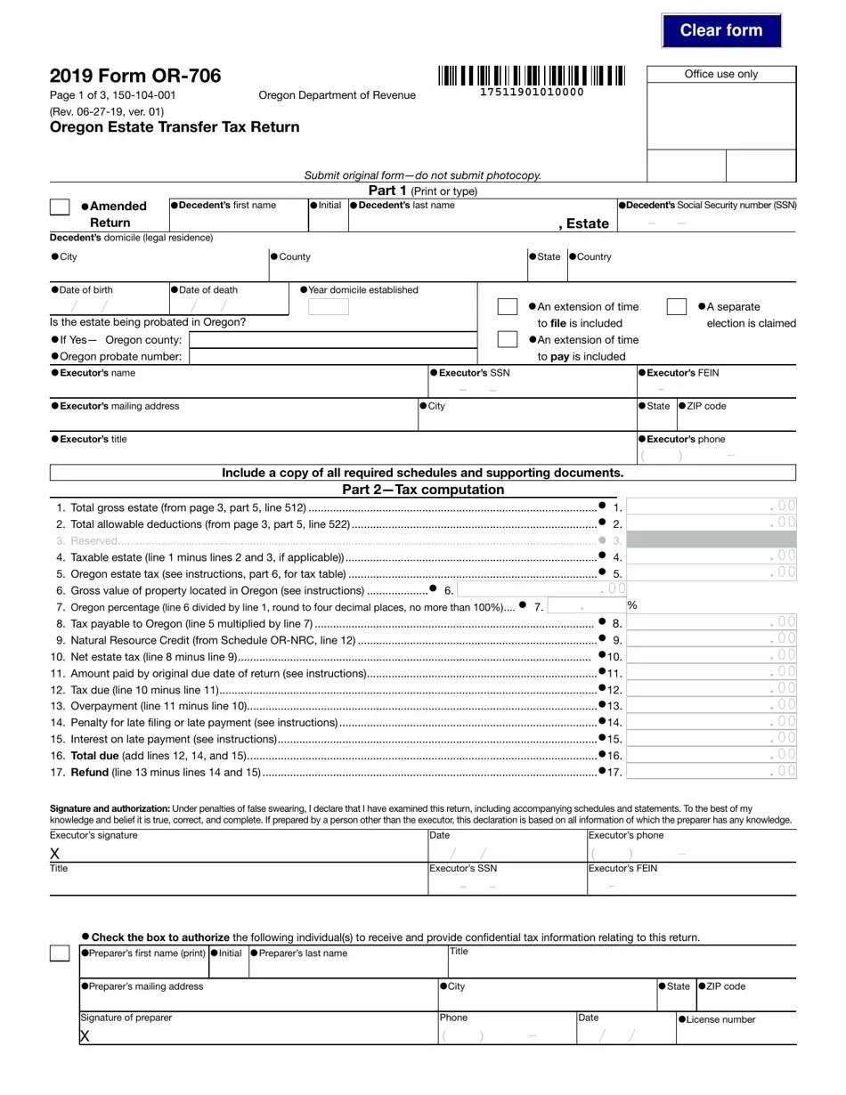 Form OR706 (150104001) Download Fillable PDF or Fill Online Oregon
