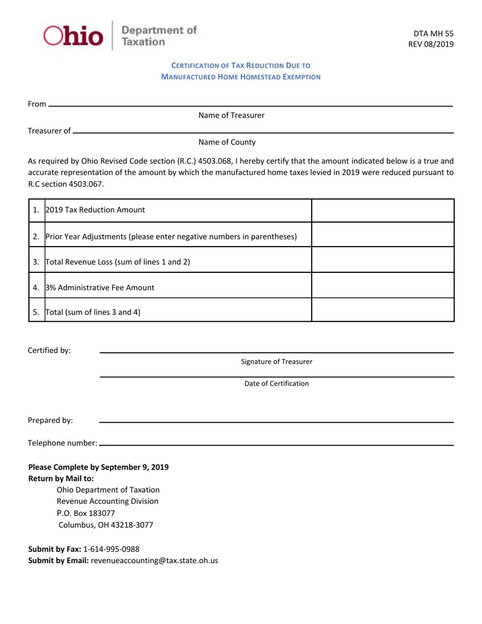 Form DTA MH55 Download Printable PDF or Fill Online Certification of