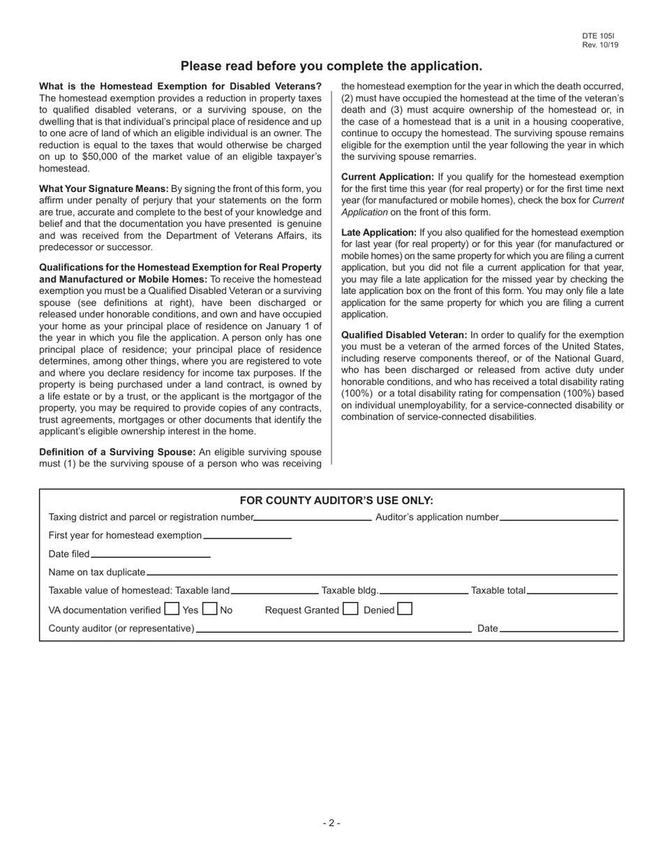 Form DTE105I Download Fillable PDF or Fill Online Homestead Exemption