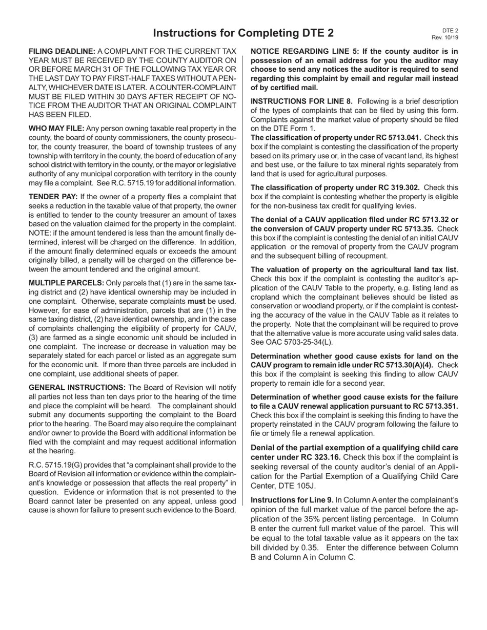 Form DTE2 Download Fillable PDF or Fill Online Complaint Against the