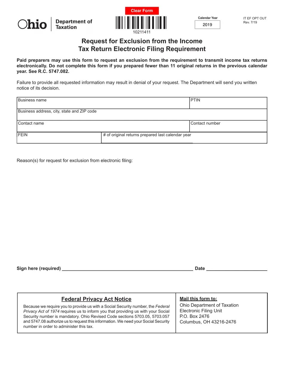 Form IT EF OPT OUT Download Fillable PDF or Fill Online Request for