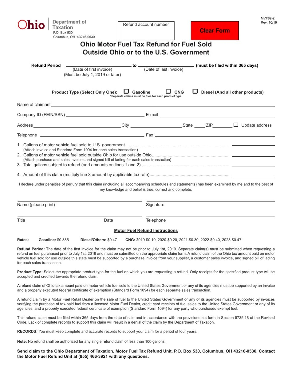 Form MVF822 Download Fillable PDF or Fill Online Ohio Motor Fuel Tax