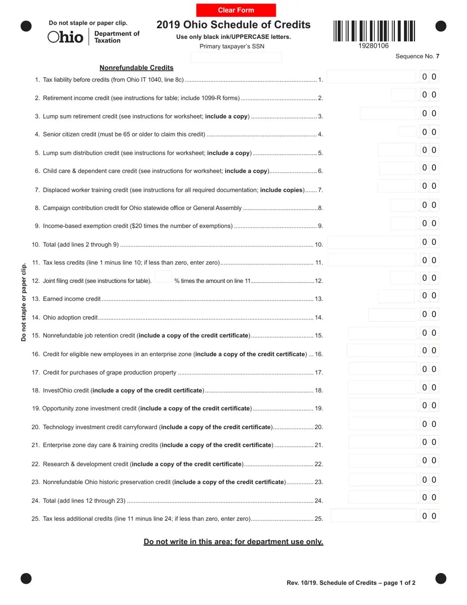 2019 Ohio Ohio Schedule of Credits Fill Out, Sign Online and Download