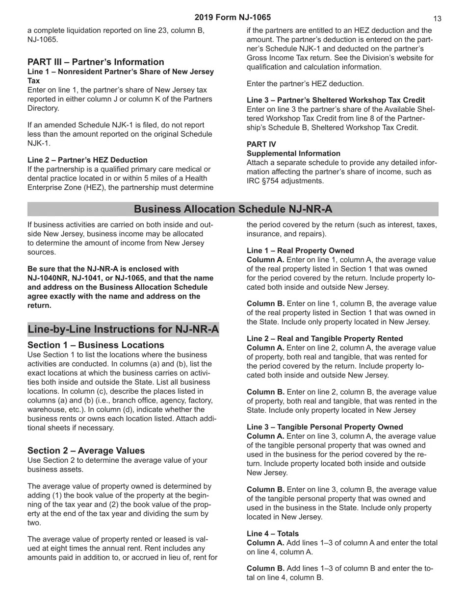 Download Instructions for Form NJ1065 Schedule NJK1 Partner's Share