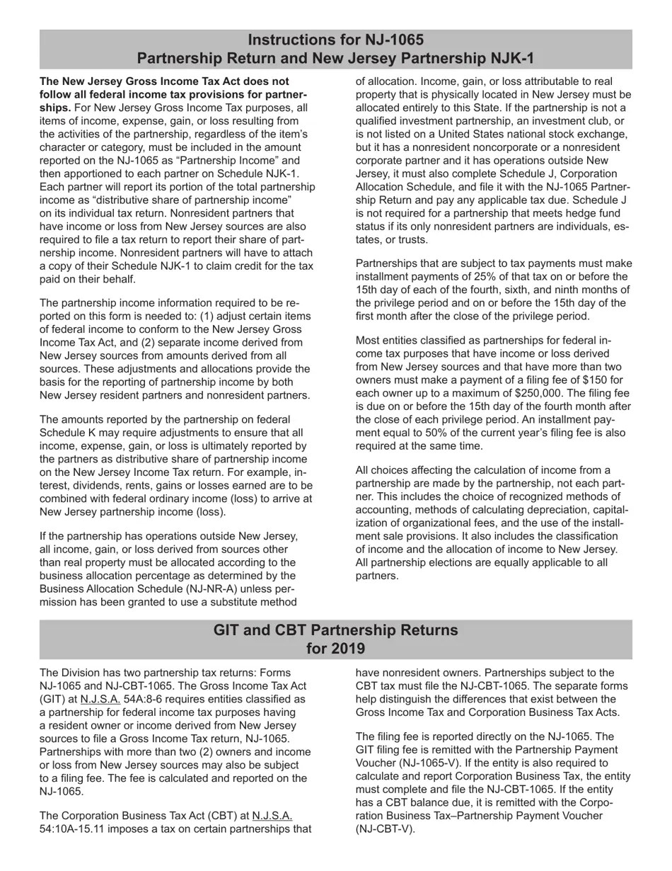 Download Instructions for Form NJ1065 Schedule NJK1 Partner's Share