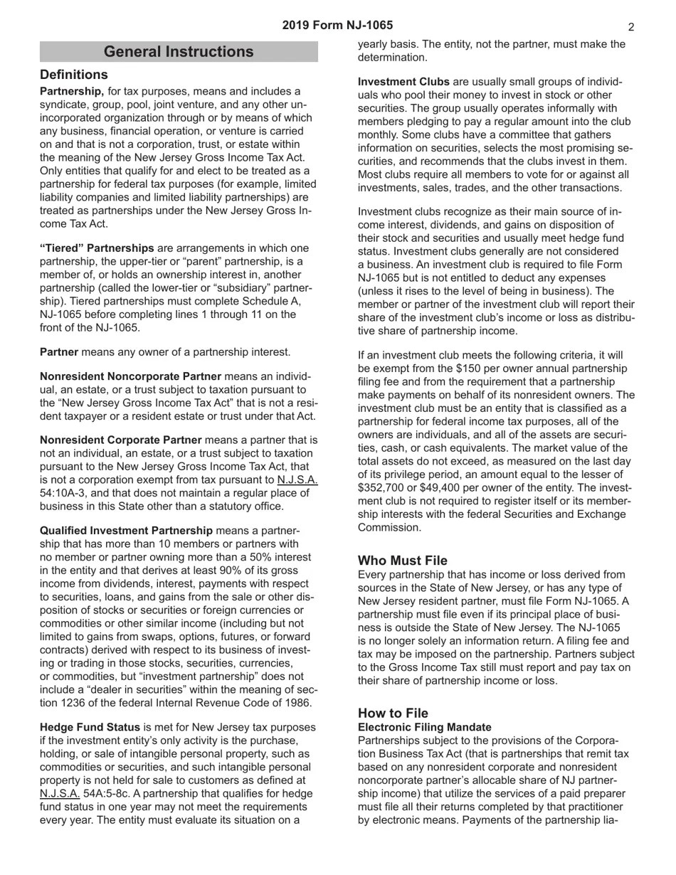 Download Instructions for Form NJ1065 Schedule NJK1 Partner's Share