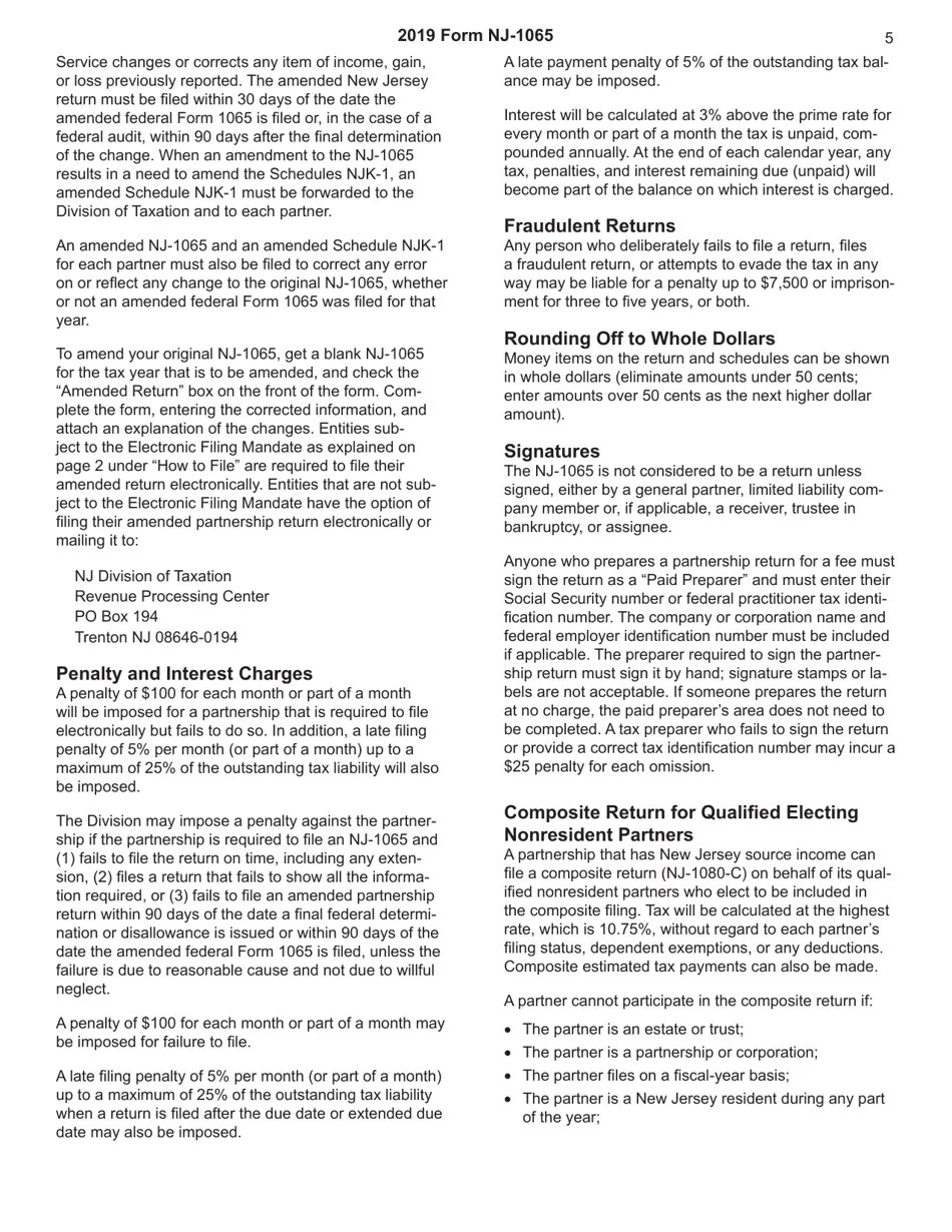 Download Instructions for Form NJ1065 Schedule NJK1 Partner's Share