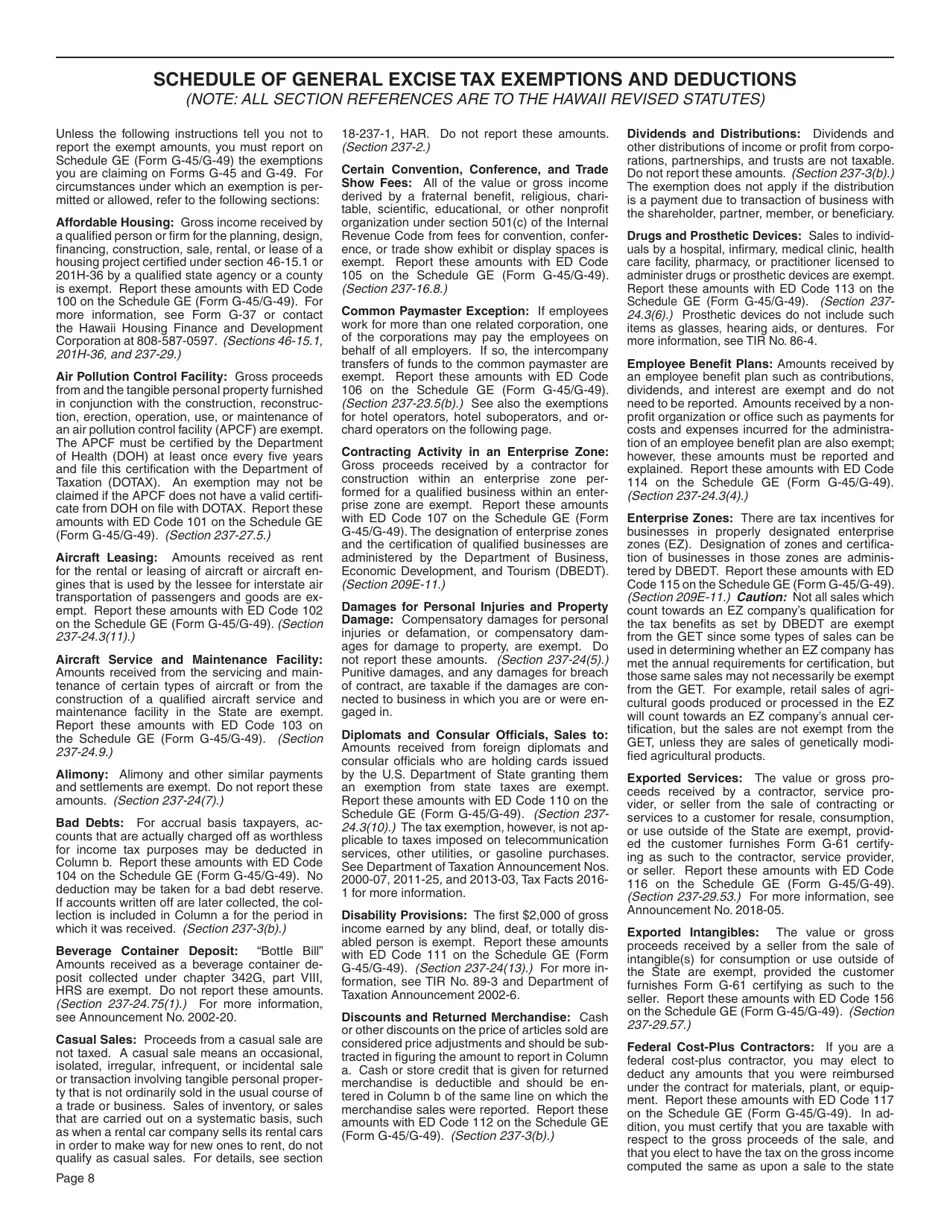 Download Instructions for Form G45 General Excise/Use Tax Return PDF Templateroller