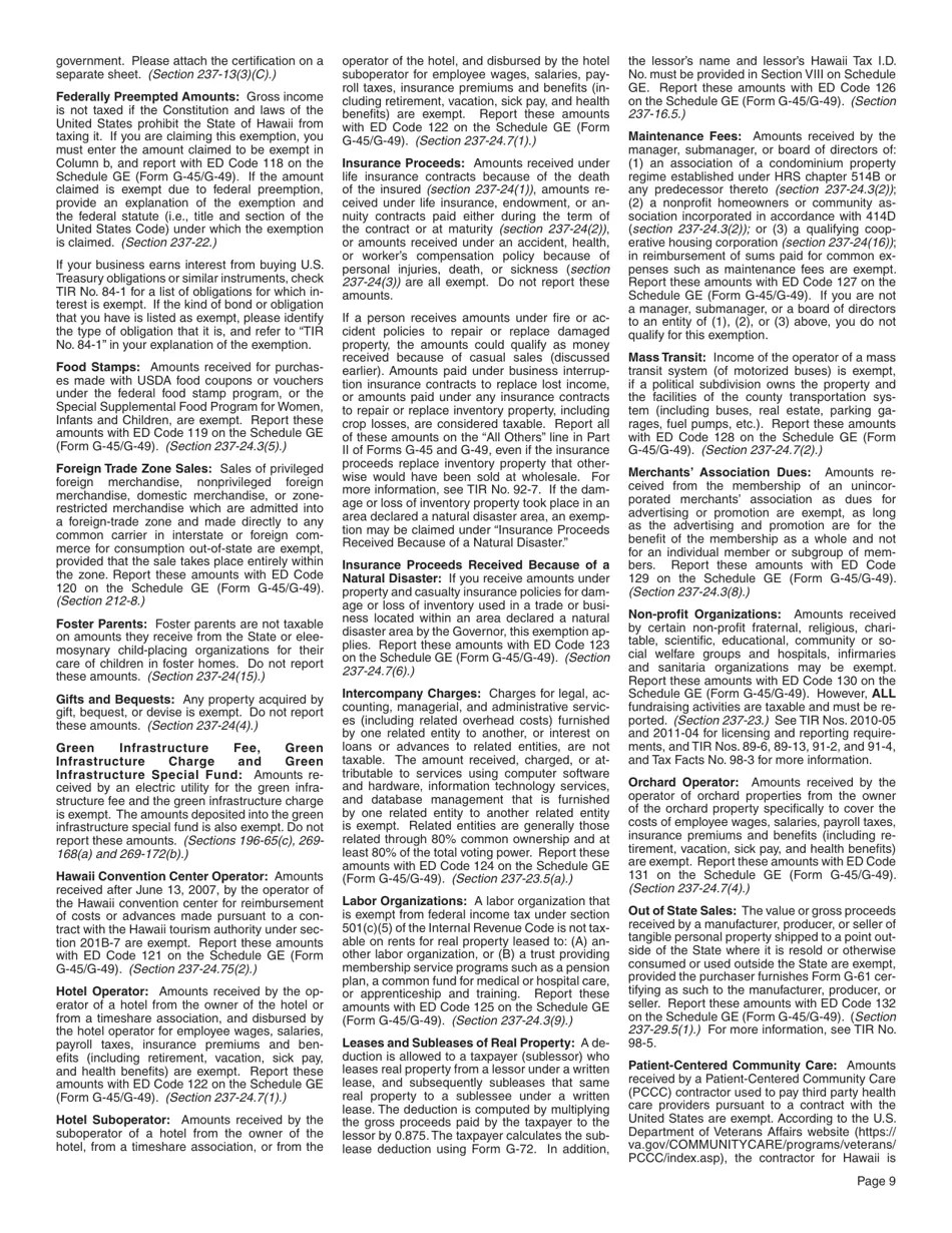 Download Instructions for Form G45 General Excise/Use Tax Return PDF Templateroller