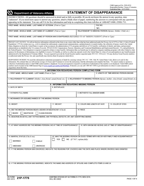 VA Form 21P1775 Download Fillable PDF or Fill Online Statement of