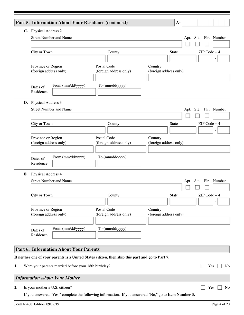 USCIS Form N-400 Download Fillable PDF or Fill Online Application for
