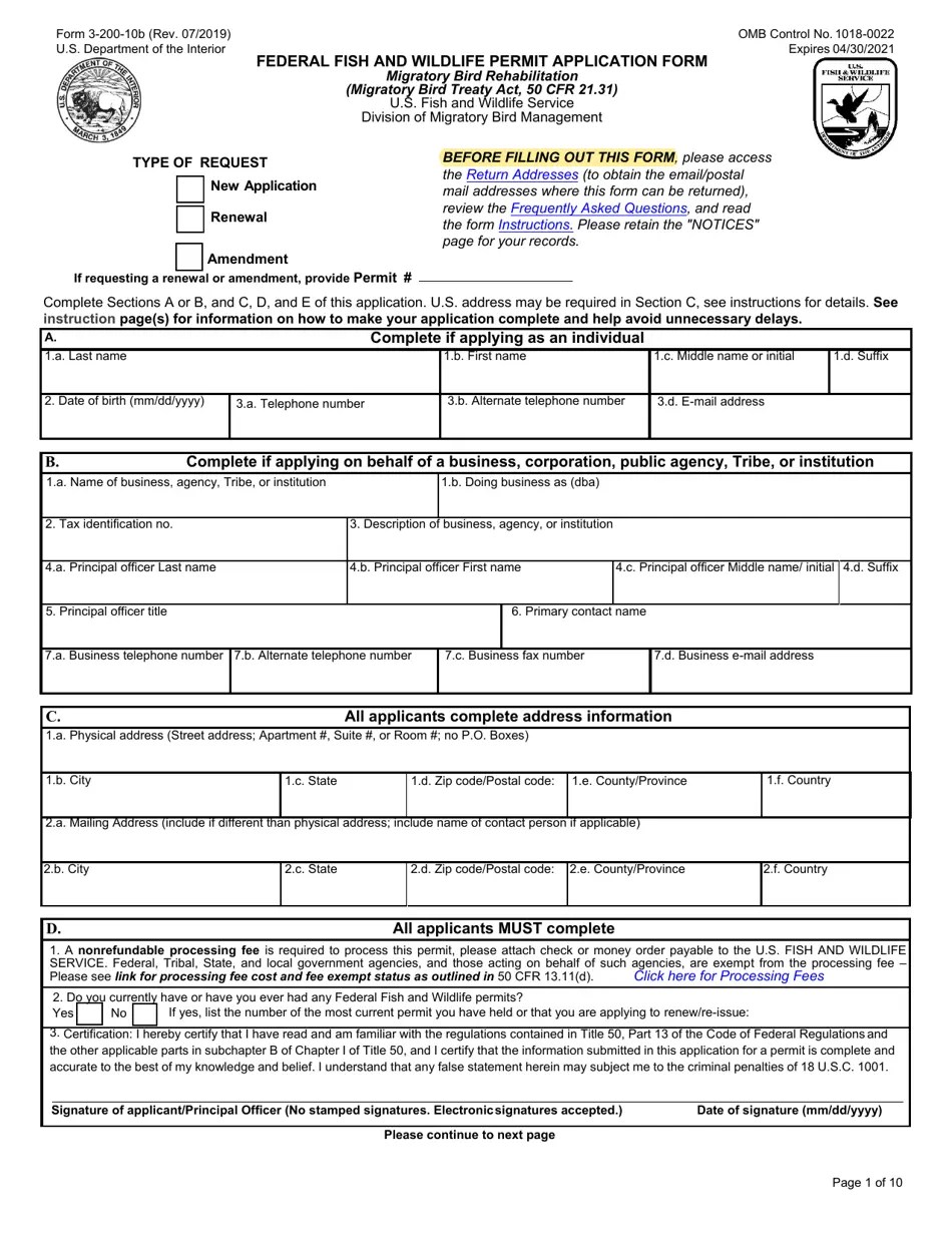 FWS Form 320010B Download Fillable PDF or Fill Online Federal Fish