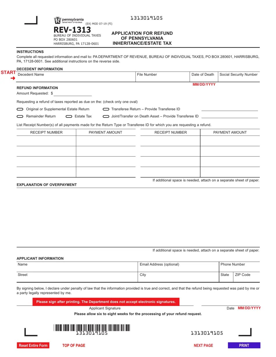 Form REV1313 Download Fillable PDF or Fill Online Application for
