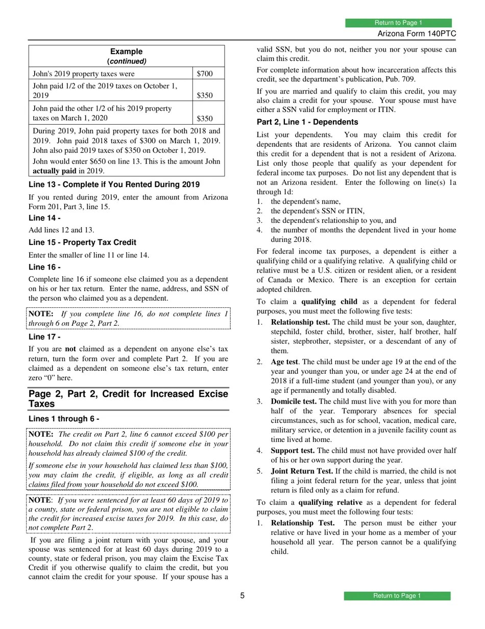 Arizona Form 140PTC (ADOR10567) Download Fillable PDF or Fill Online