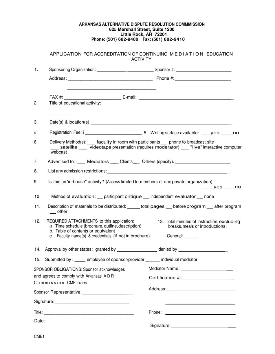 Form CME1 Fill Out, Sign Online and Download Fillable PDF, Arkansas