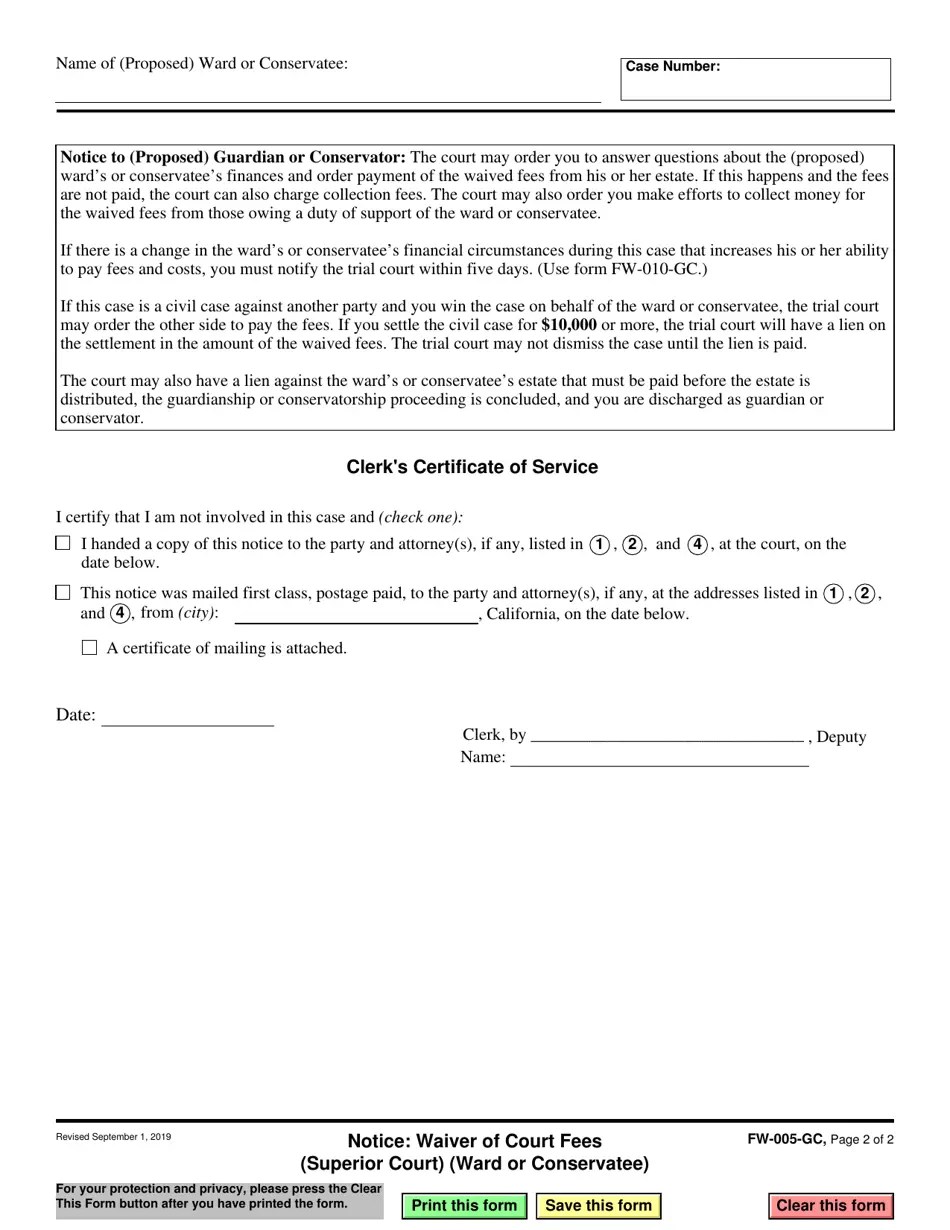 Form FW005GC Fill Out, Sign Online and Download Fillable PDF