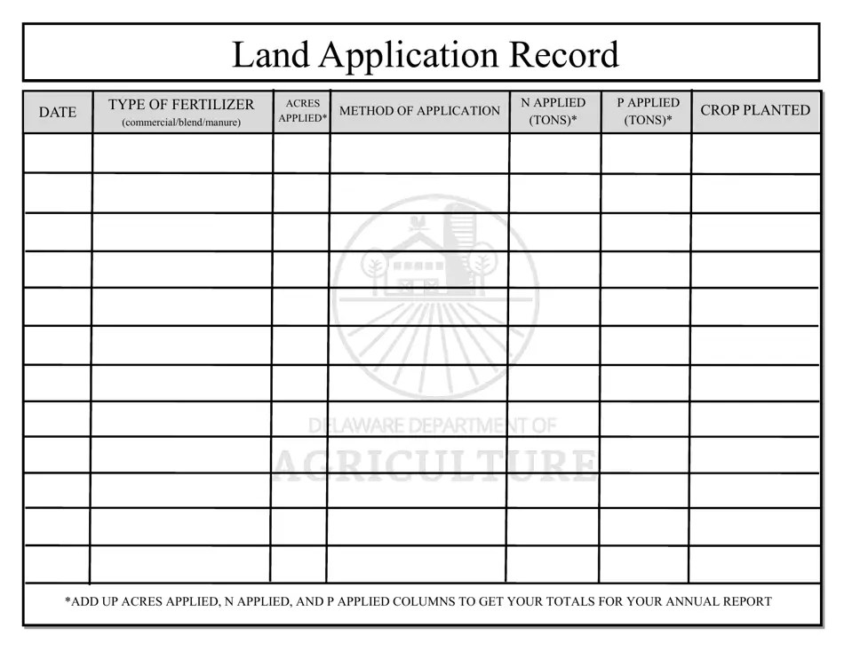 Delaware Land Application Record Download Printable PDF Templateroller