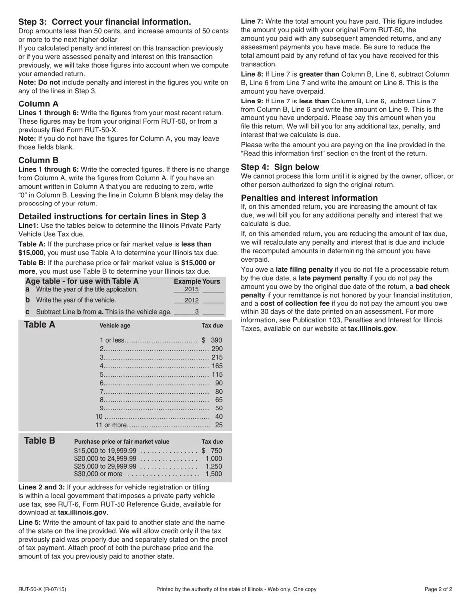 Download Instructions for Form RUT50X, 485 Amended Private Party Vehicle Tax Transaction