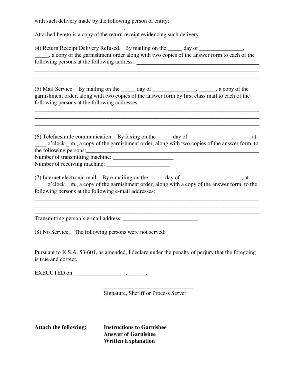 Kansas Order of Garnishment Fill Out, Sign Online and Download PDF