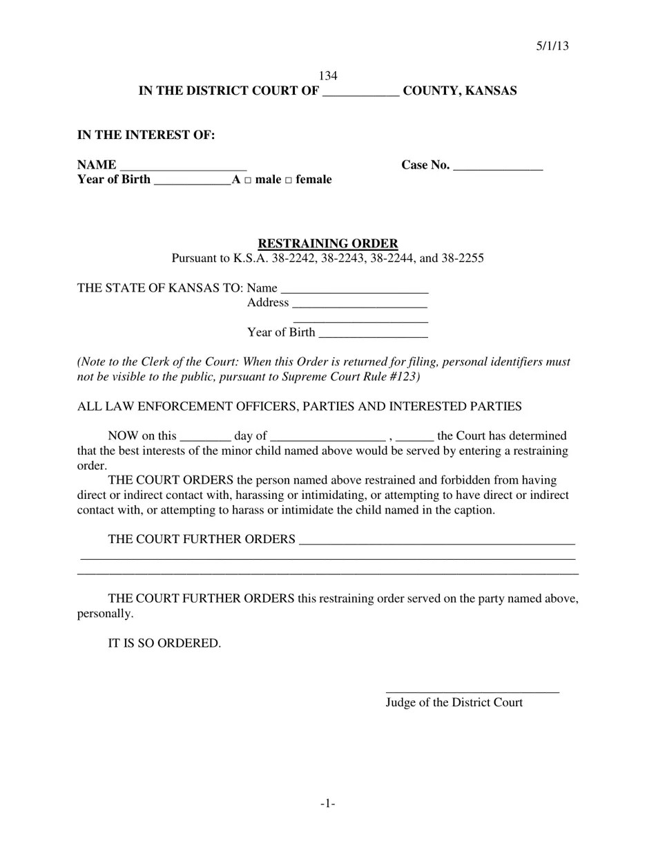 Form 134 Fill Out, Sign Online and Download Printable PDF, Kansas