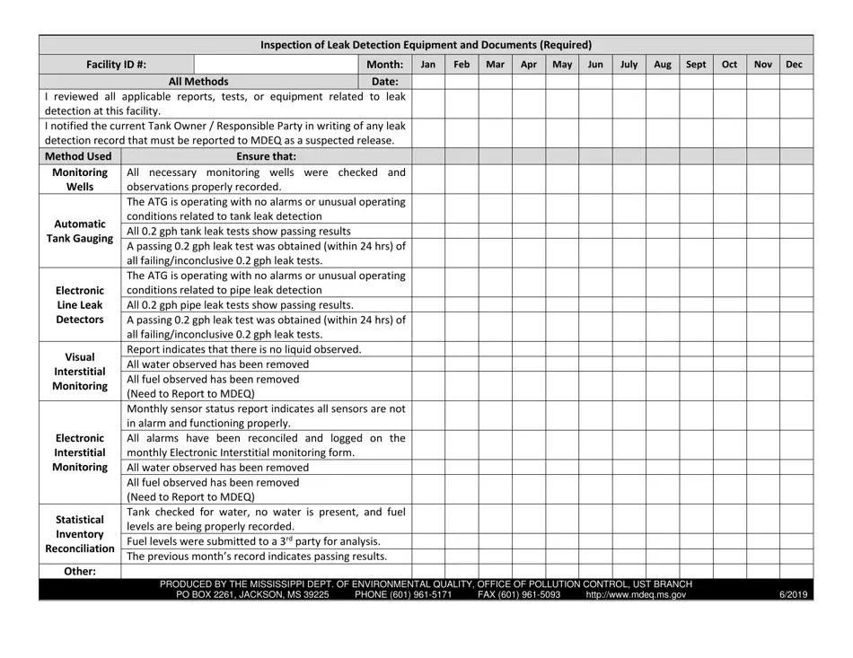 Mississippi Monthly Walkthrough Inspection Checklist Fill Out, Sign