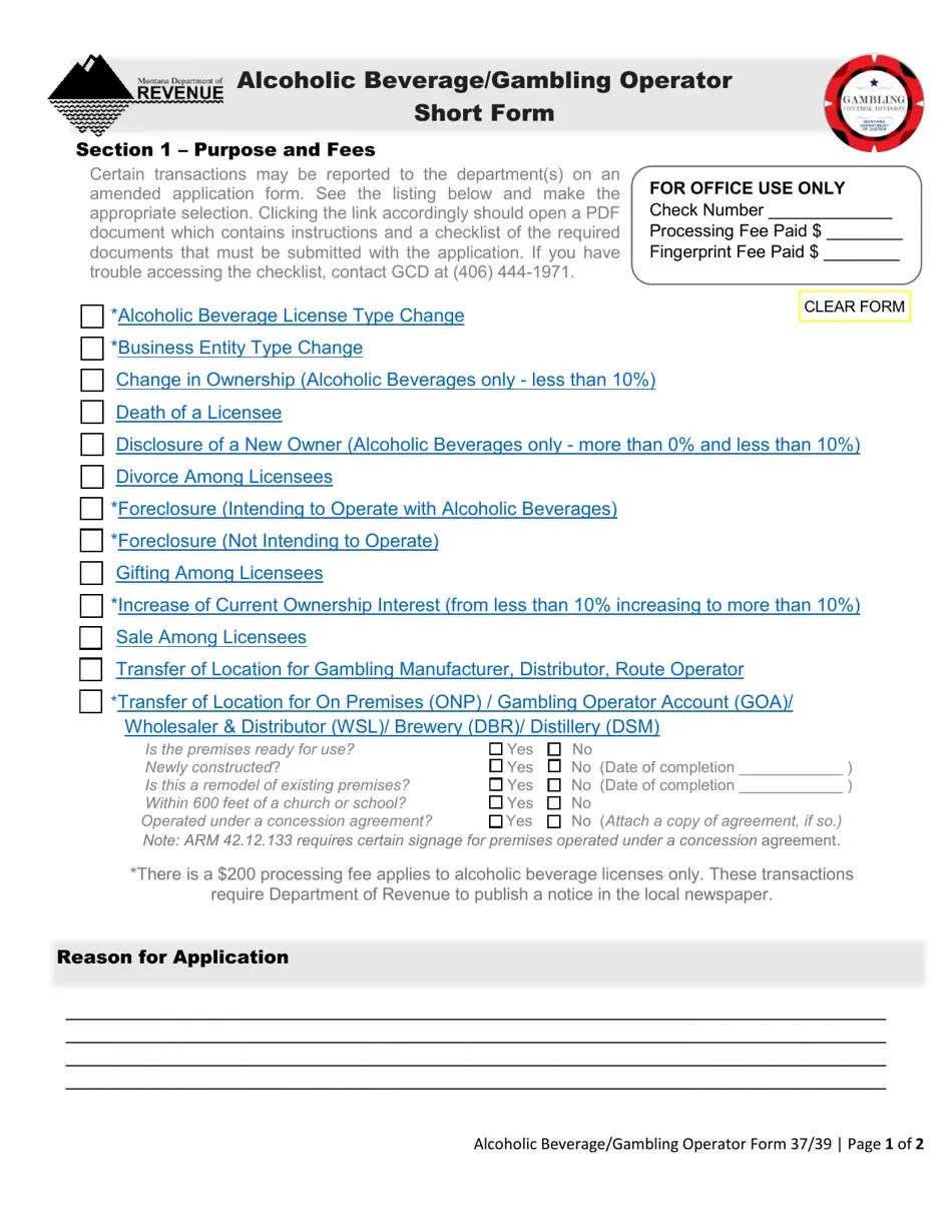Form 37/39 Fill Out, Sign Online and Download Fillable PDF, Montana