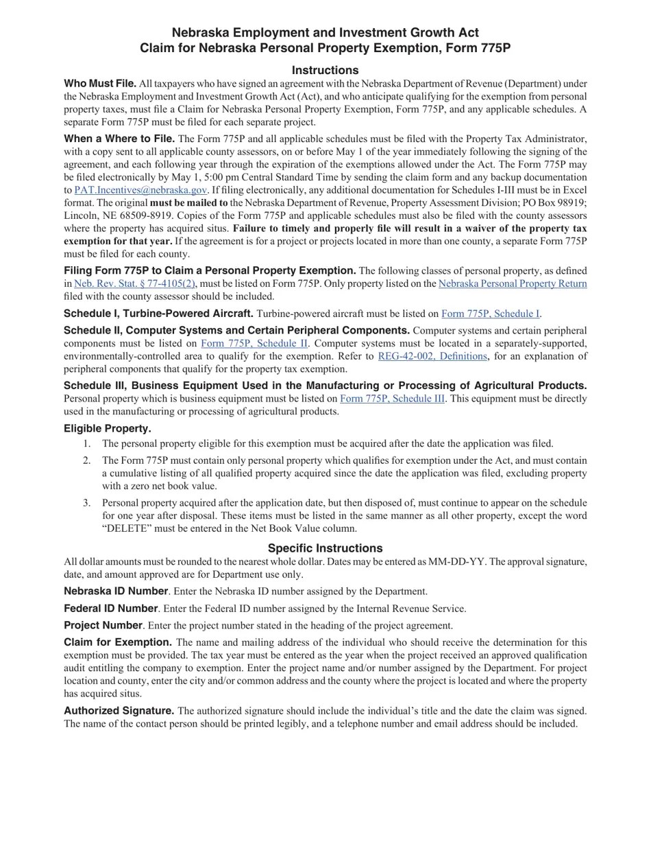 Form 775P Fill Out, Sign Online and Download Fillable PDF, Nebraska