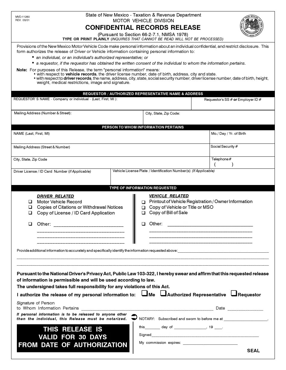 Form MVD11260 Fill Out, Sign Online and Download Printable PDF, New